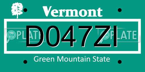 D047ZI Vermont License Plate