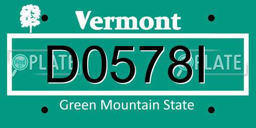 D0578I Vermont License Plate