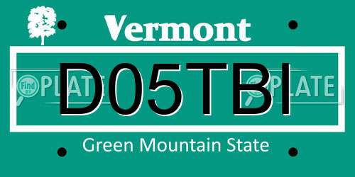 D05TBI Vermont License Plate