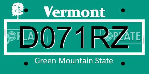 D071RZ Vermont License Plate