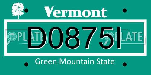 D0875I Vermont License Plate
