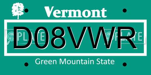 D08VWR Vermont License Plate