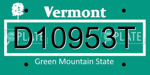 D10953T Vermont License Plate