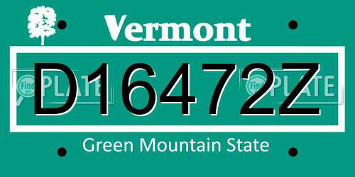 D16472Z Vermont License Plate