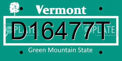 D16477T Vermont License Plate