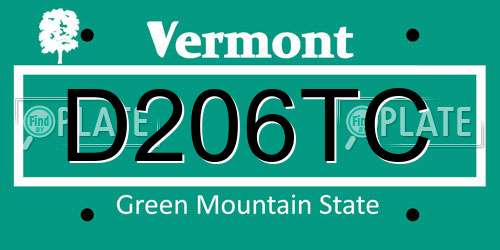 D206TC Vermont License Plate