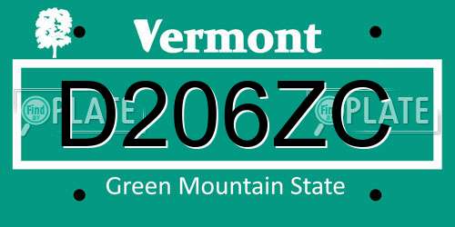 D206ZC Vermont License Plate