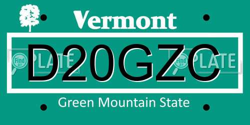 D20GZC Vermont License Plate