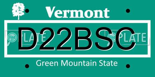 D22BSC Vermont License Plate