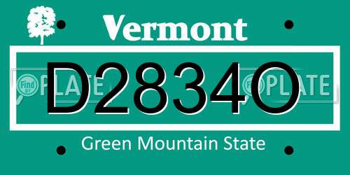 D2834O Vermont License Plate
