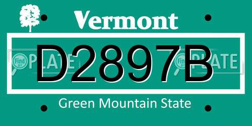 D2897B Vermont License Plate