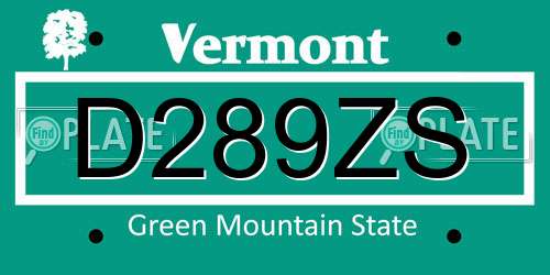 D289ZS Vermont License Plate