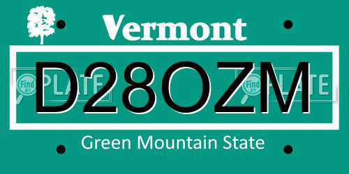 D28OZM Vermont License Plate