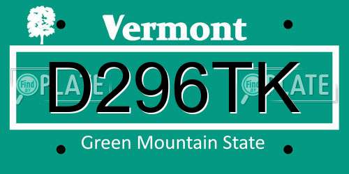 D296TK Vermont License Plate