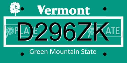 D296ZK Vermont License Plate