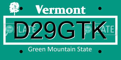 D29GTK Vermont License Plate