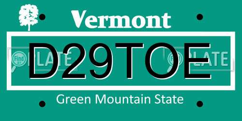 D29TOE Vermont License Plate