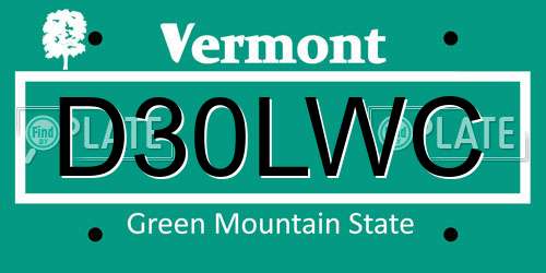 D30LWC Vermont License Plate