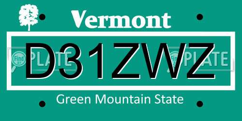D31ZWZ Vermont License Plate