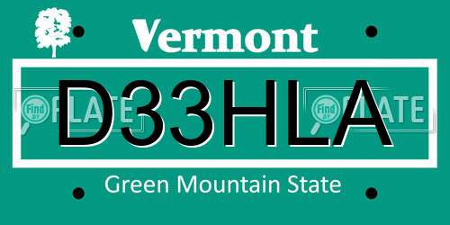 D33HLA Vermont License Plate