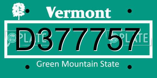 D377757 Vermont License Plate