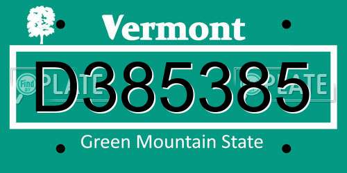 D385385 Vermont License Plate