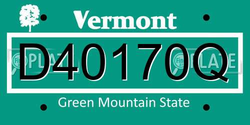 D40170Q Vermont License Plate