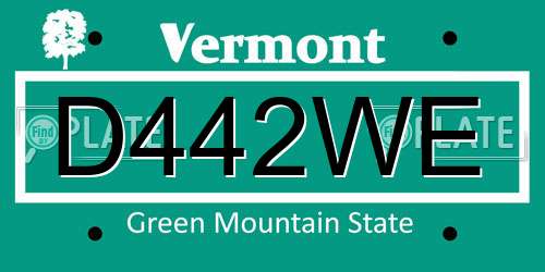 D442WE Vermont License Plate