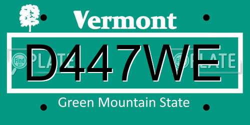 D447WE Vermont License Plate