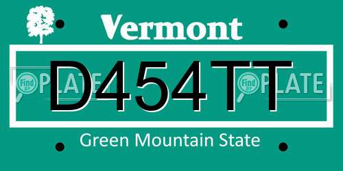 D454TT Vermont License Plate