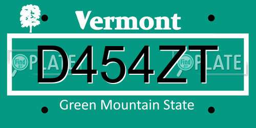 D454ZT Vermont License Plate