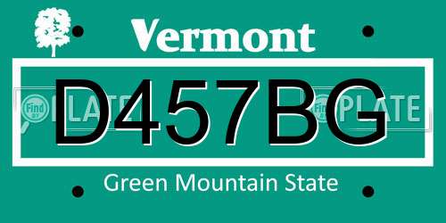 D457BG Vermont License Plate