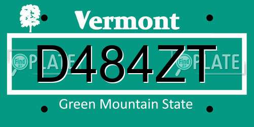 D484ZT Vermont License Plate