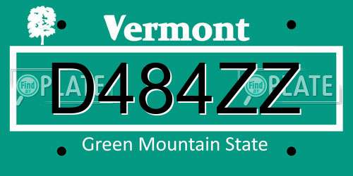 D484ZZ Vermont License Plate