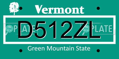 D512ZL Vermont License Plate