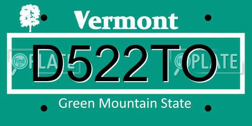 D522TO Vermont License Plate