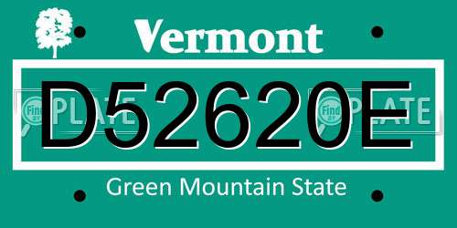 D52620E Vermont License Plate