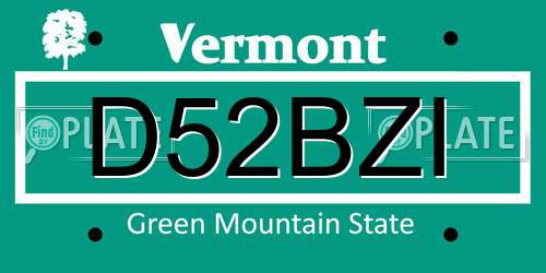 D52BZI Vermont License Plate