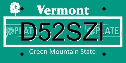 D52SZI Vermont License Plate