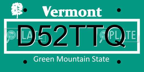 D52TTQ Vermont License Plate