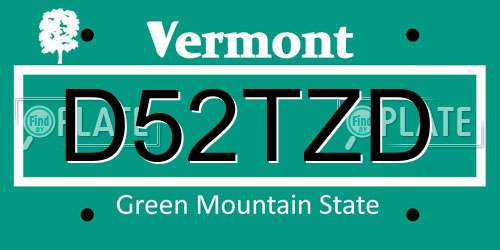 D52TZD Vermont License Plate