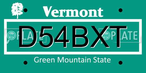 D54BXT Vermont License Plate