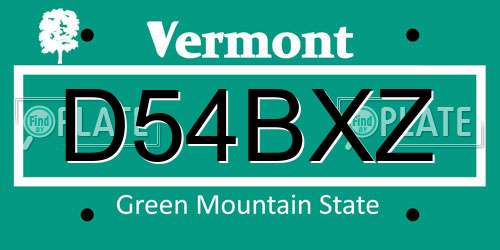 D54BXZ Vermont License Plate