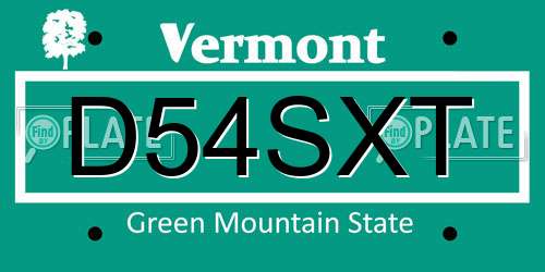 D54SXT Vermont License Plate