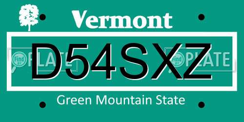D54SXZ Vermont License Plate