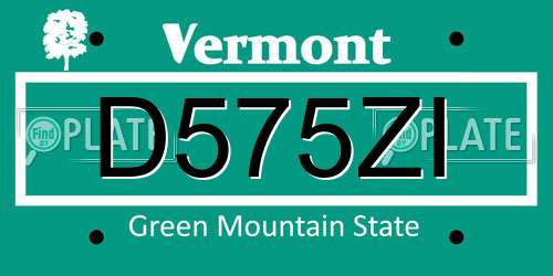 D575ZI Vermont License Plate