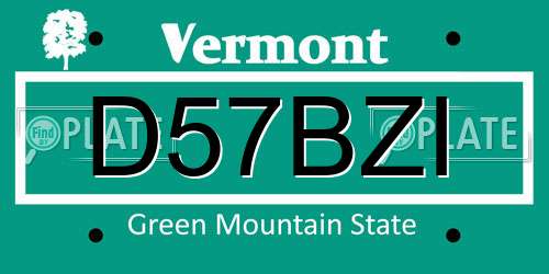 D57BZI Vermont License Plate