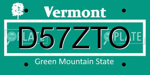 D57ZTO Vermont License Plate