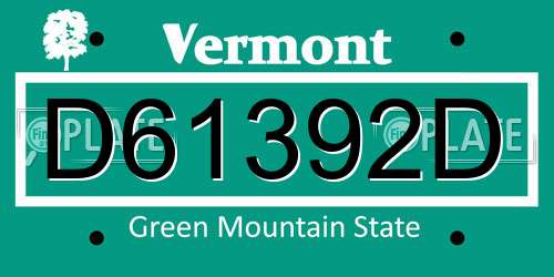 D61392D Vermont License Plate