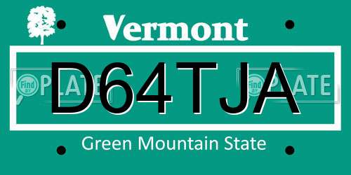 D64TJA Vermont License Plate